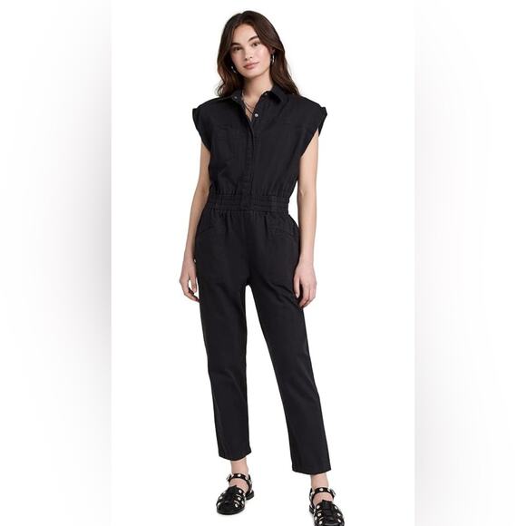 pistola Pants - Pistola Black Denim Utility Jumpsuit | Cinched Waist Coverall | Women’s XXS